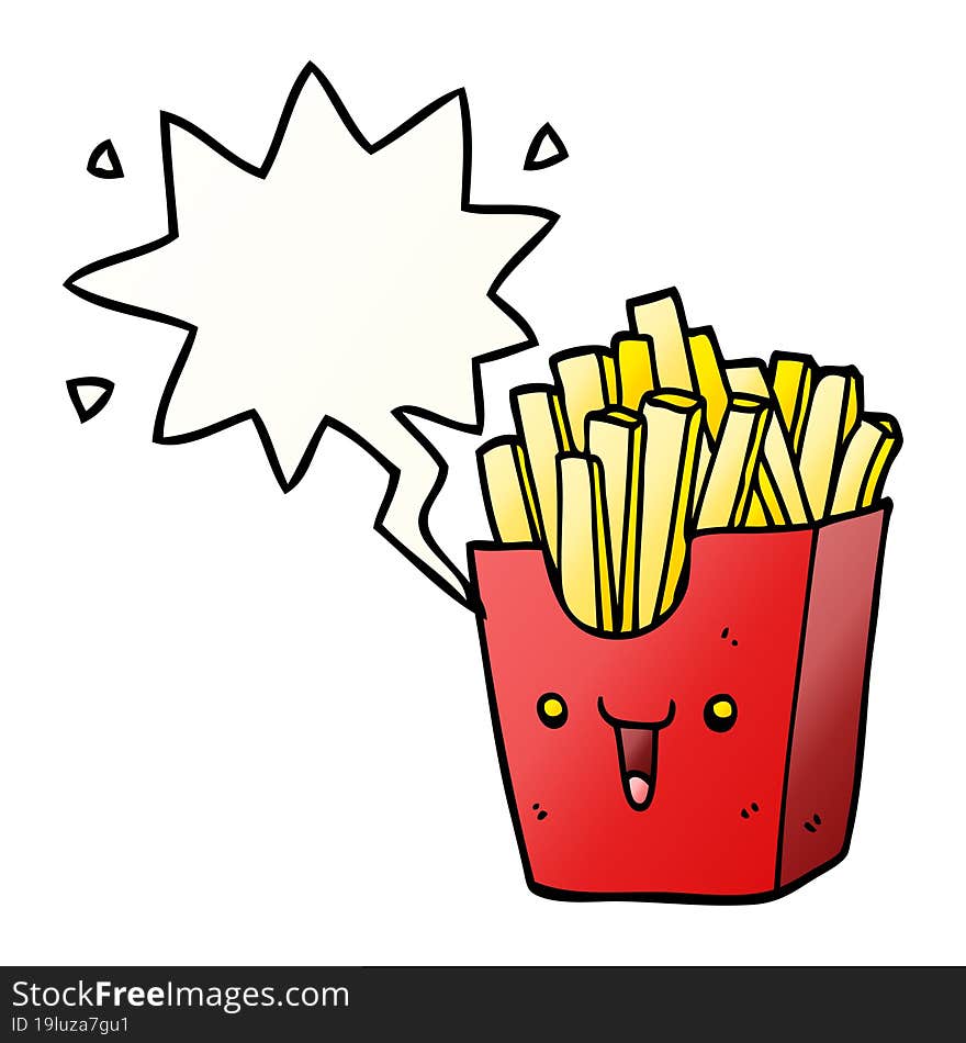 cute cartoon box of fries and speech bubble in smooth gradient style