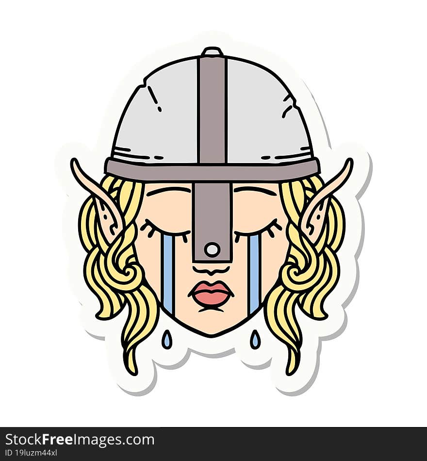 Crying Elven Fighter Character Face Sticker