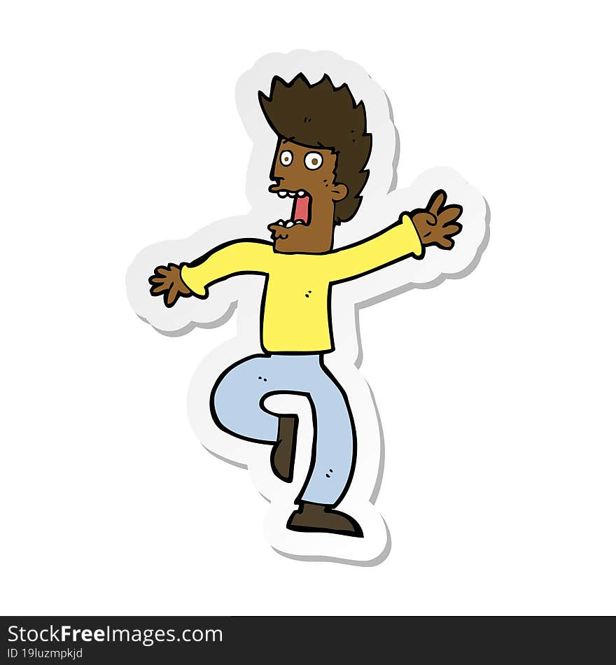 sticker of a cartoon frightened man