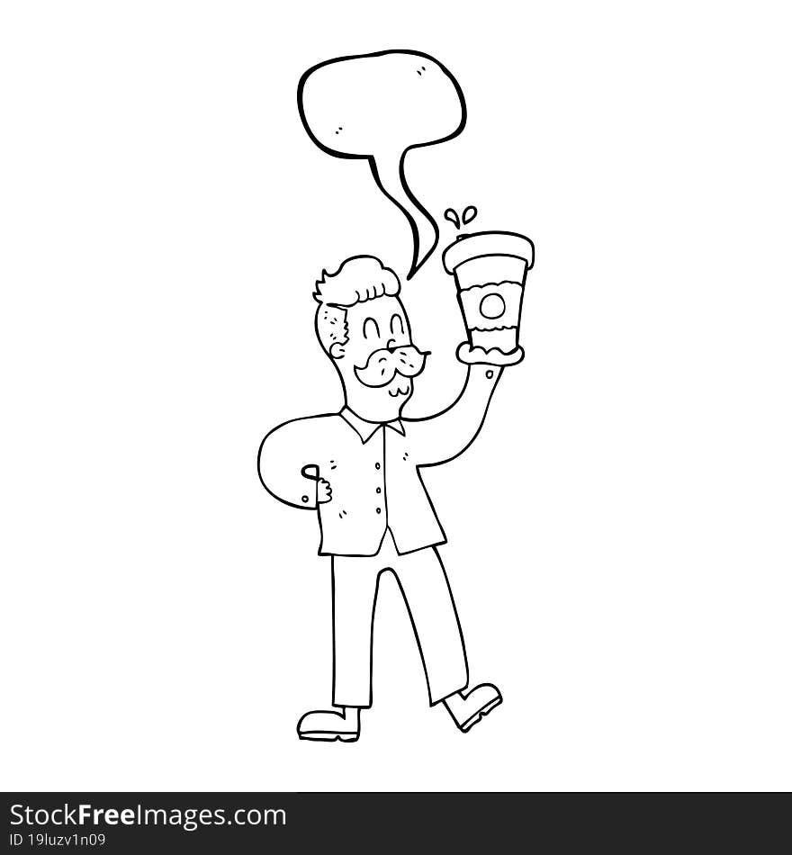 freehand drawn speech bubble cartoon man with coffee cups