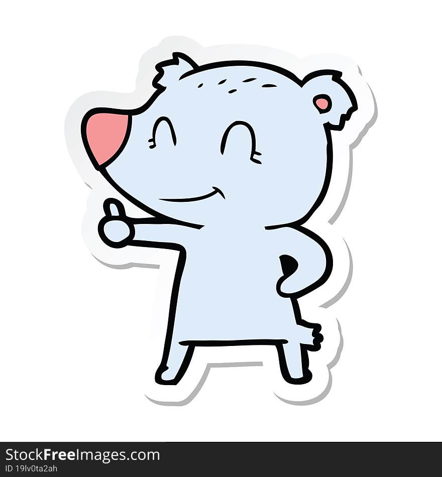 sticker of a cartoon bear giving thumbs up sign