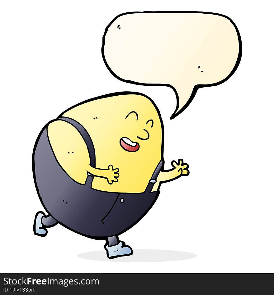 cartoon humpty dumpty egg character with speech bubble