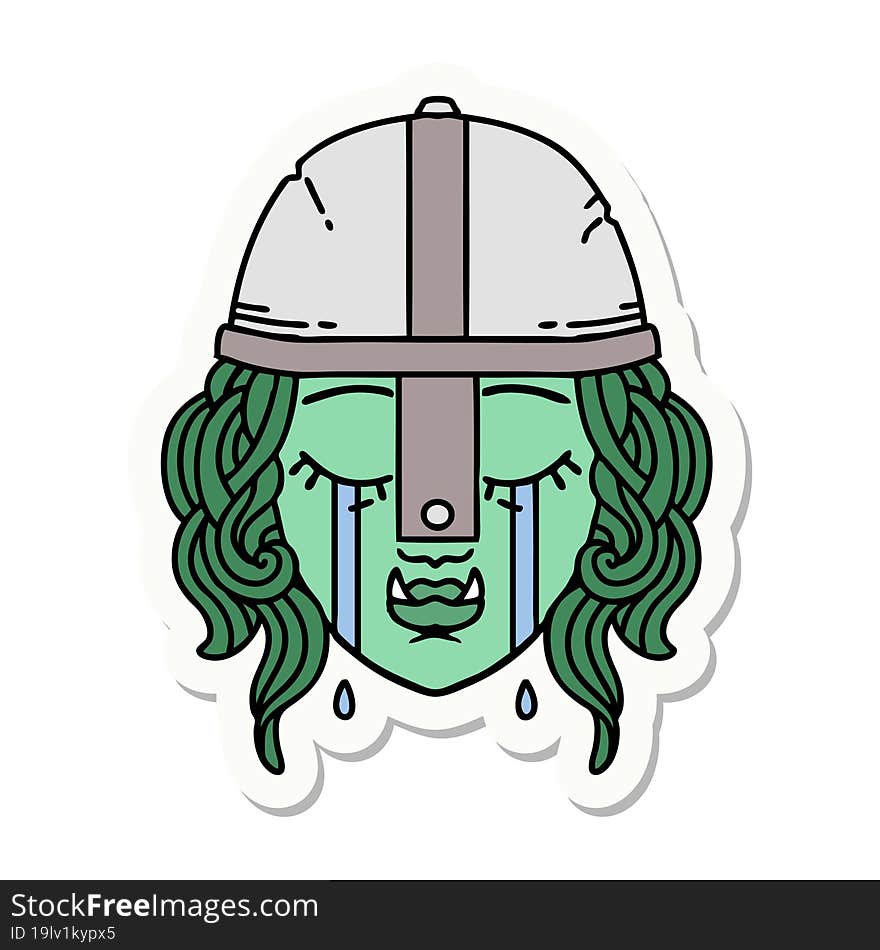 crying orc fighter character face sticker