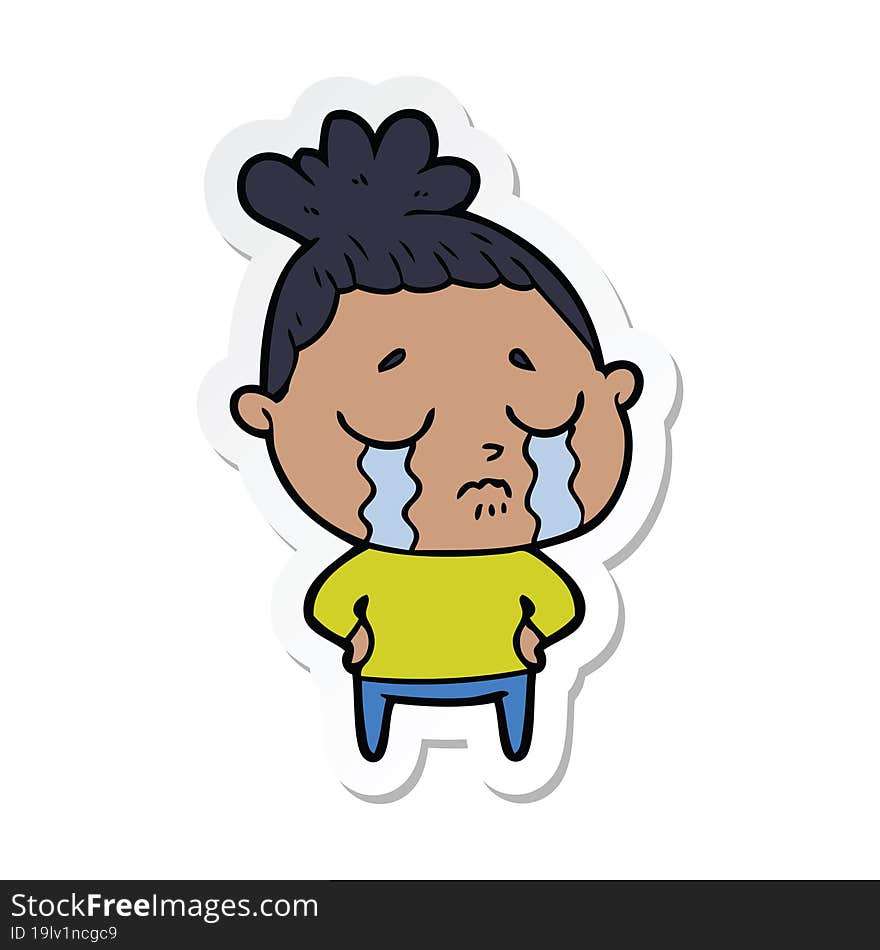 sticker of a cartoon crying woman