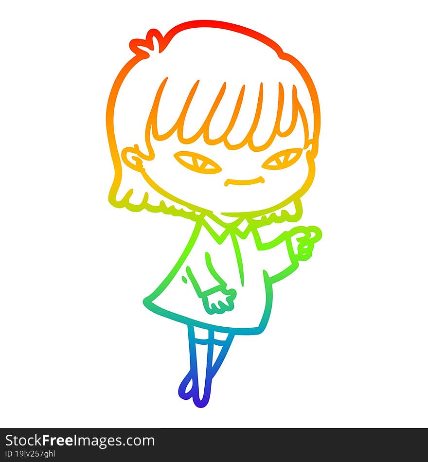 rainbow gradient line drawing cartoon pointing woman