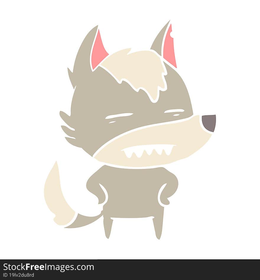 flat color style cartoon wolf showing teeth