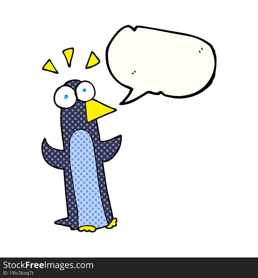 Comic Book Speech Bubble Cartoon Surprised Penguin