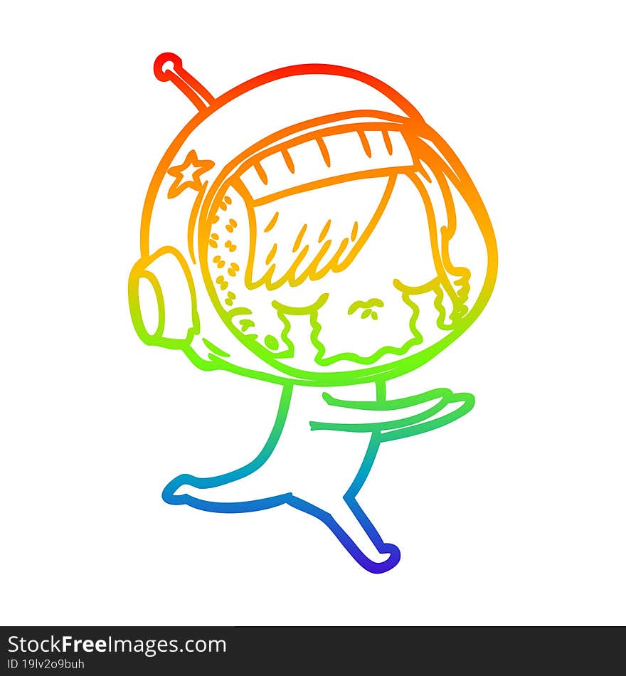 rainbow gradient line drawing cartoon crying astronaut girl