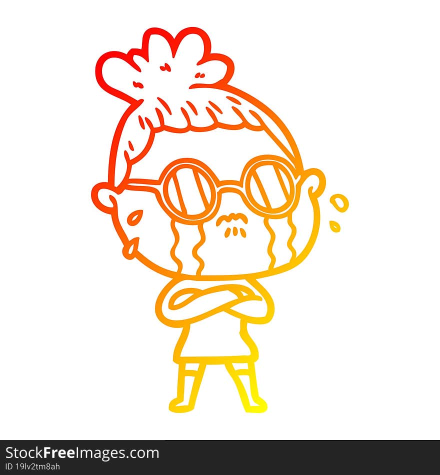 warm gradient line drawing cartoon crying woman wearing spectacles