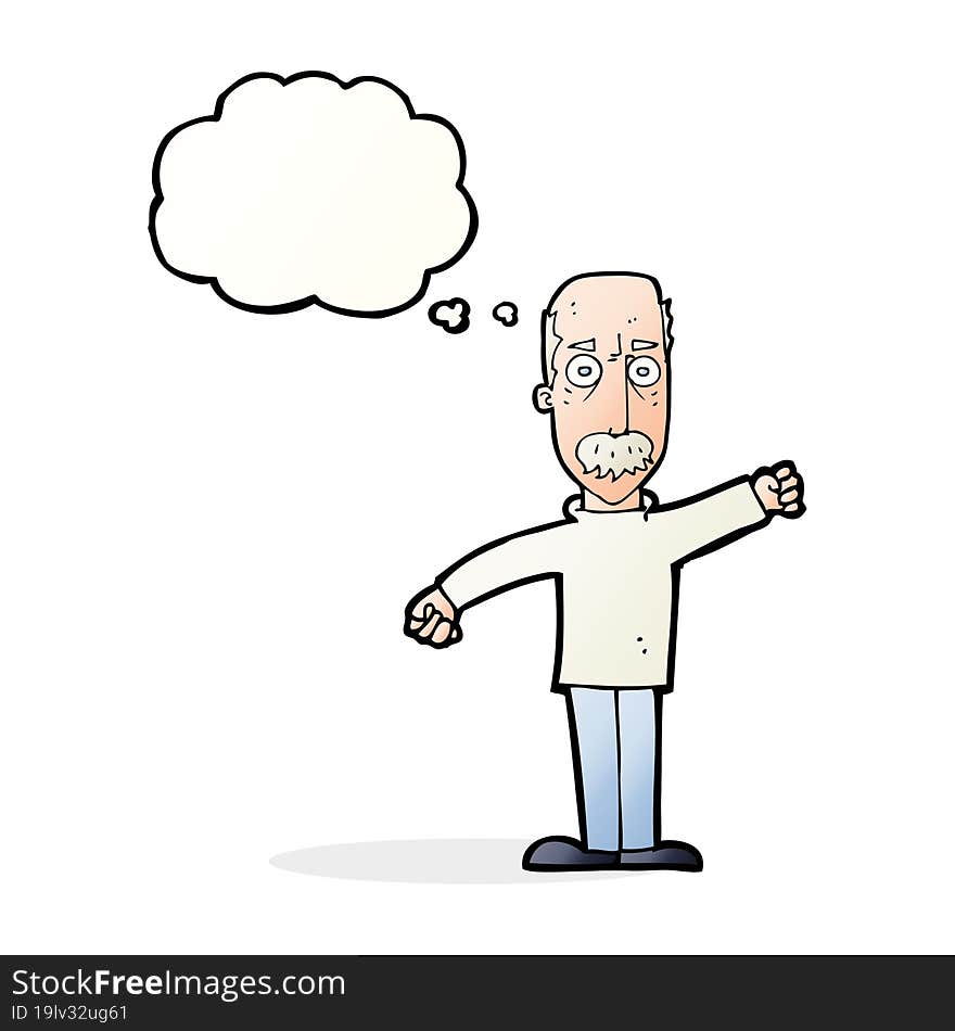 cartoon angry old man with thought bubble