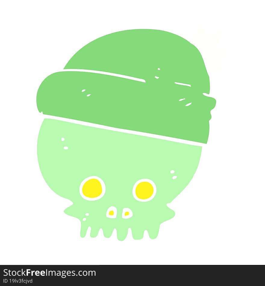 flat color illustration of a cartoon skull wearing hat