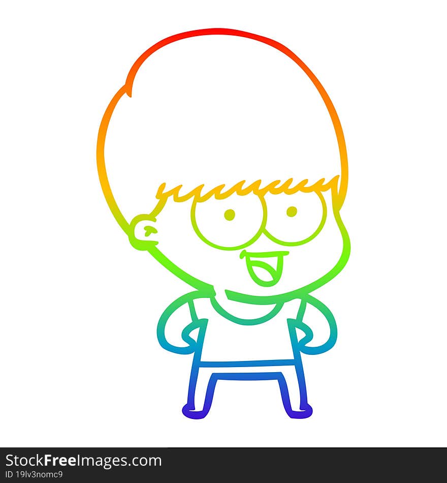 rainbow gradient line drawing of a happy cartoon boy