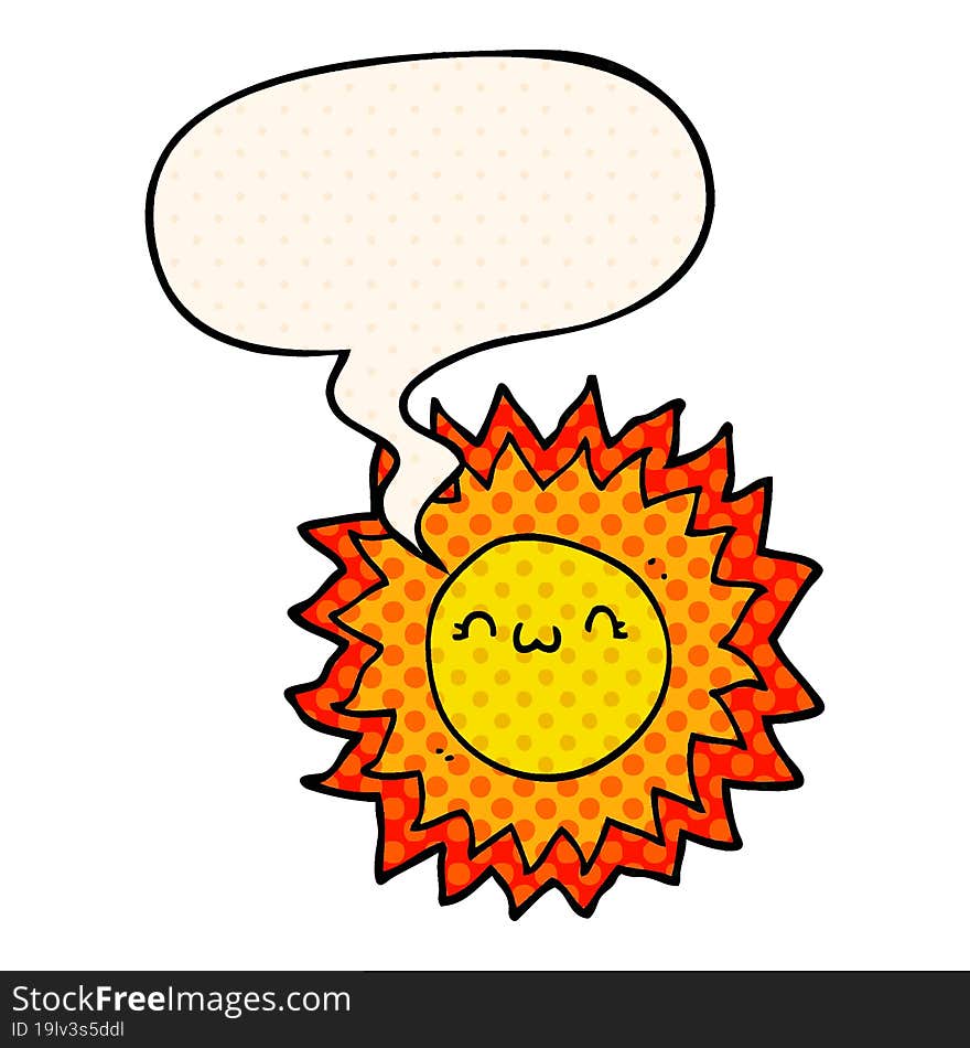 cartoon sun and speech bubble in comic book style