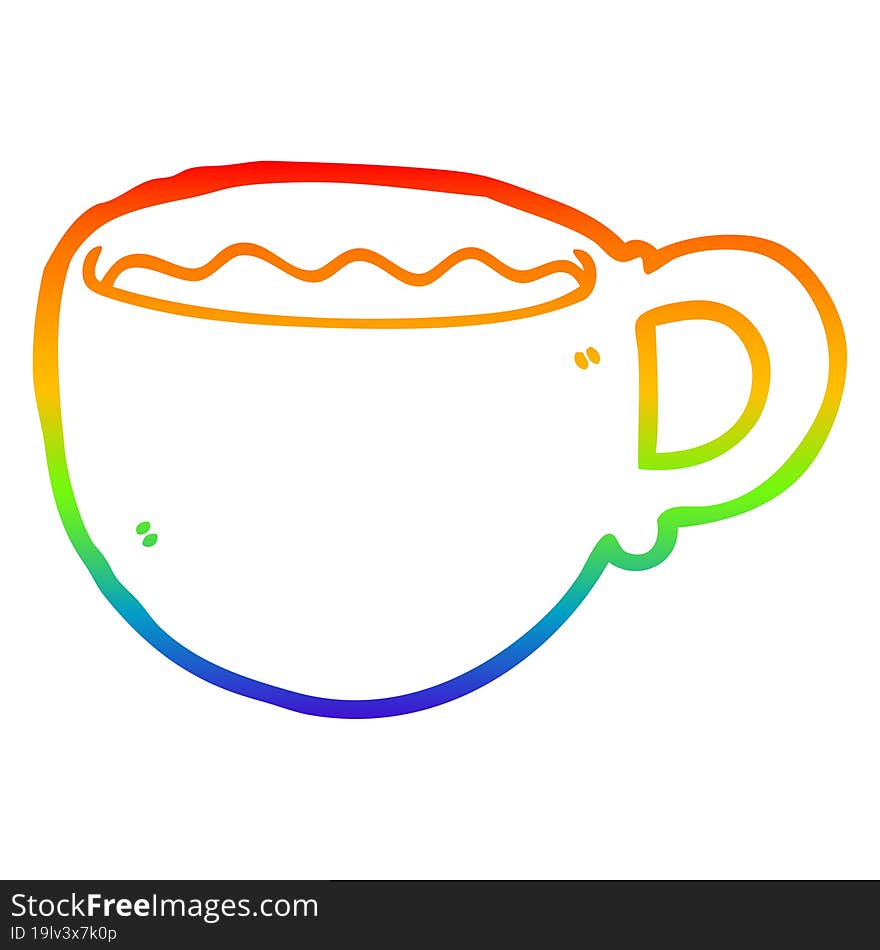 rainbow gradient line drawing cartoon coffee cup