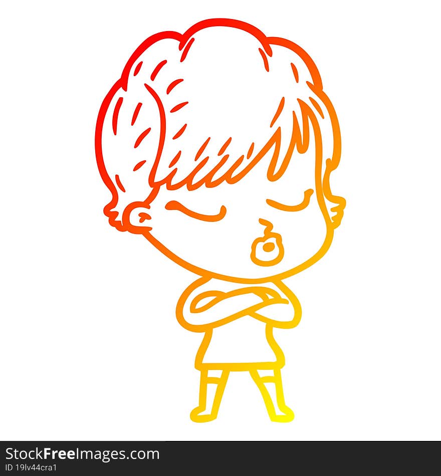 warm gradient line drawing cartoon woman with eyes shut