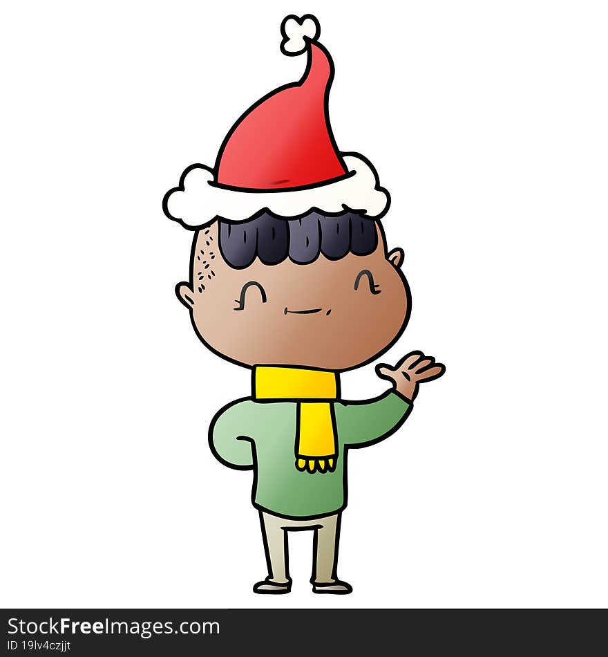 gradient cartoon of a friendly boy wearing santa hat