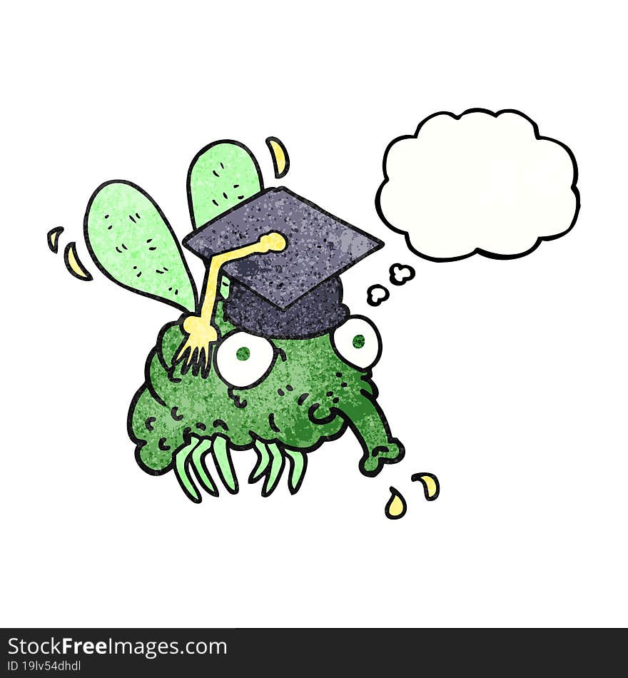 freehand drawn thought bubble textured cartoon fly graduate