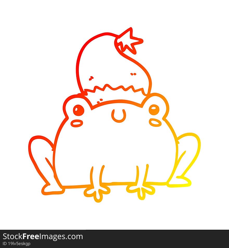 warm gradient line drawing of a cute cartoon christmas frog