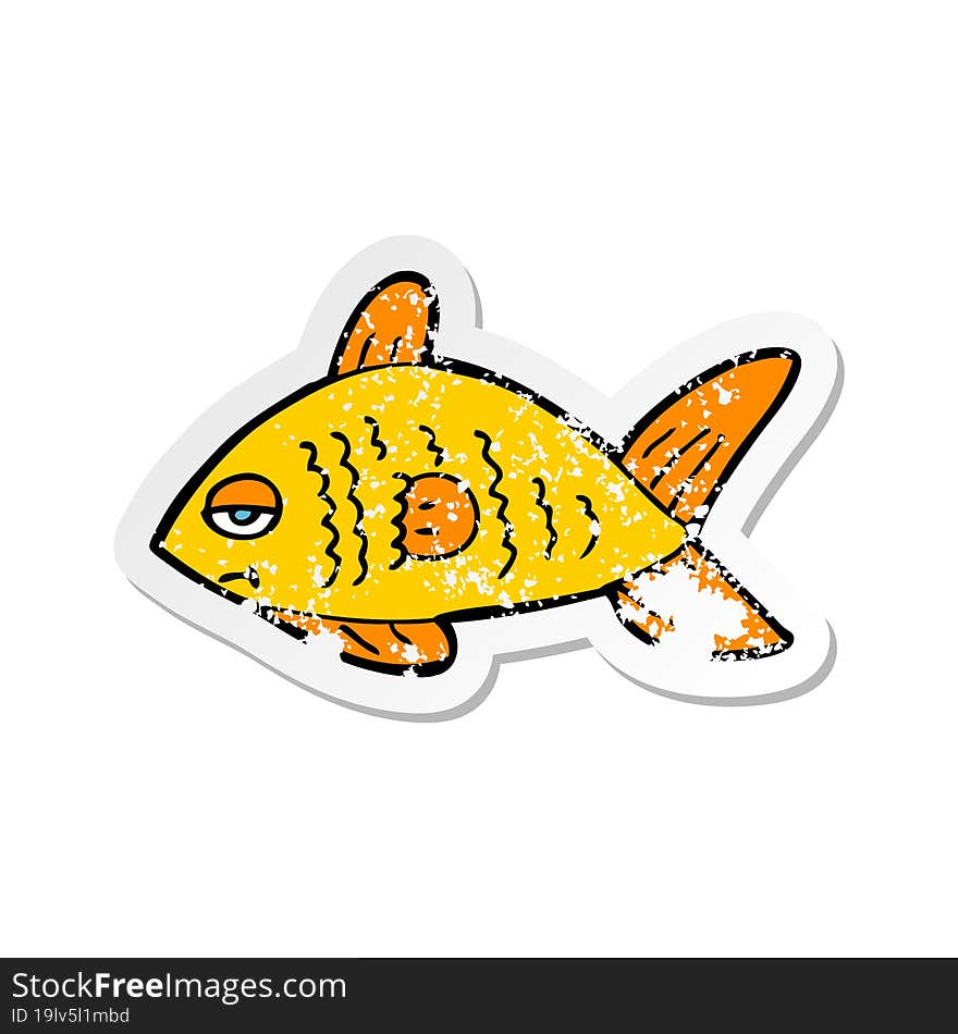 retro distressed sticker of a cartoon funny fish