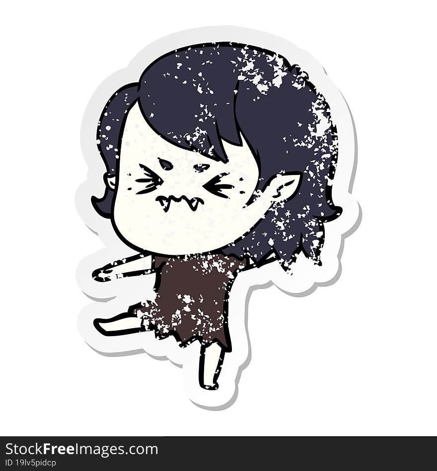 distressed sticker of a annoyed cartoon vampire girl