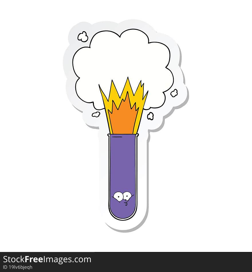 sticker of a cartoon exploding chemicals in test tube