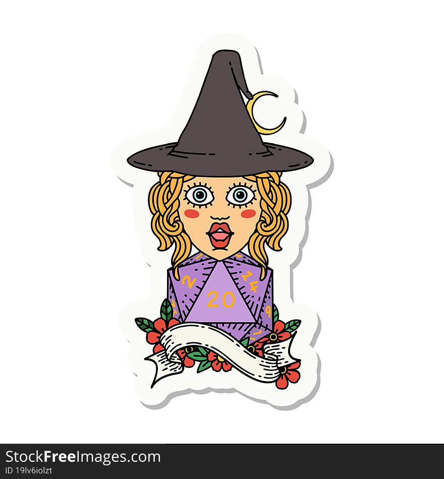 Human Mage With Natural 20 D20 Dice Roll Sticker