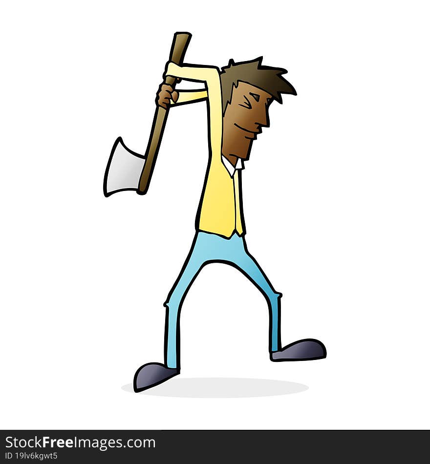 cartoon man swinging axe