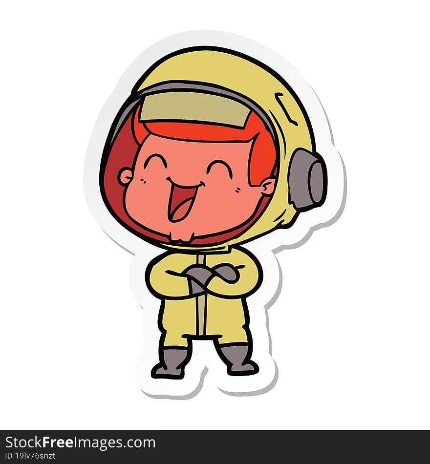 sticker of a happy cartoon astronaut