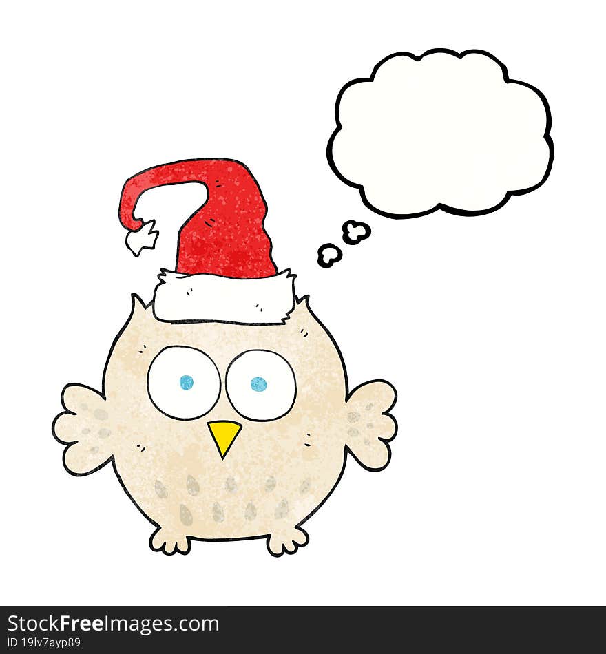 thought bubble textured cartoon owl wearing christmas hat