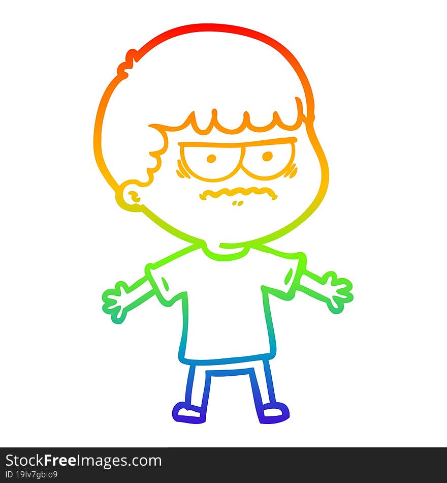 rainbow gradient line drawing of a cartoon angry man