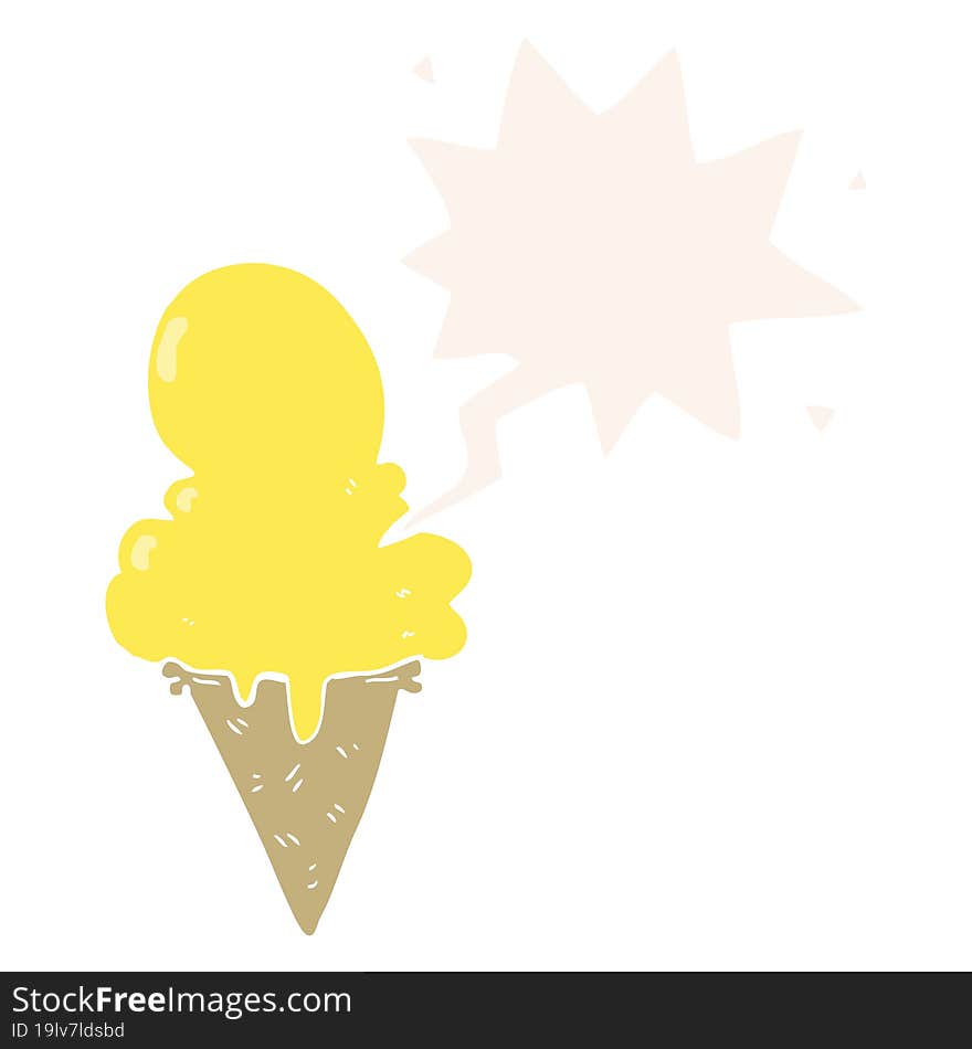 cartoon ice cream and speech bubble in retro style