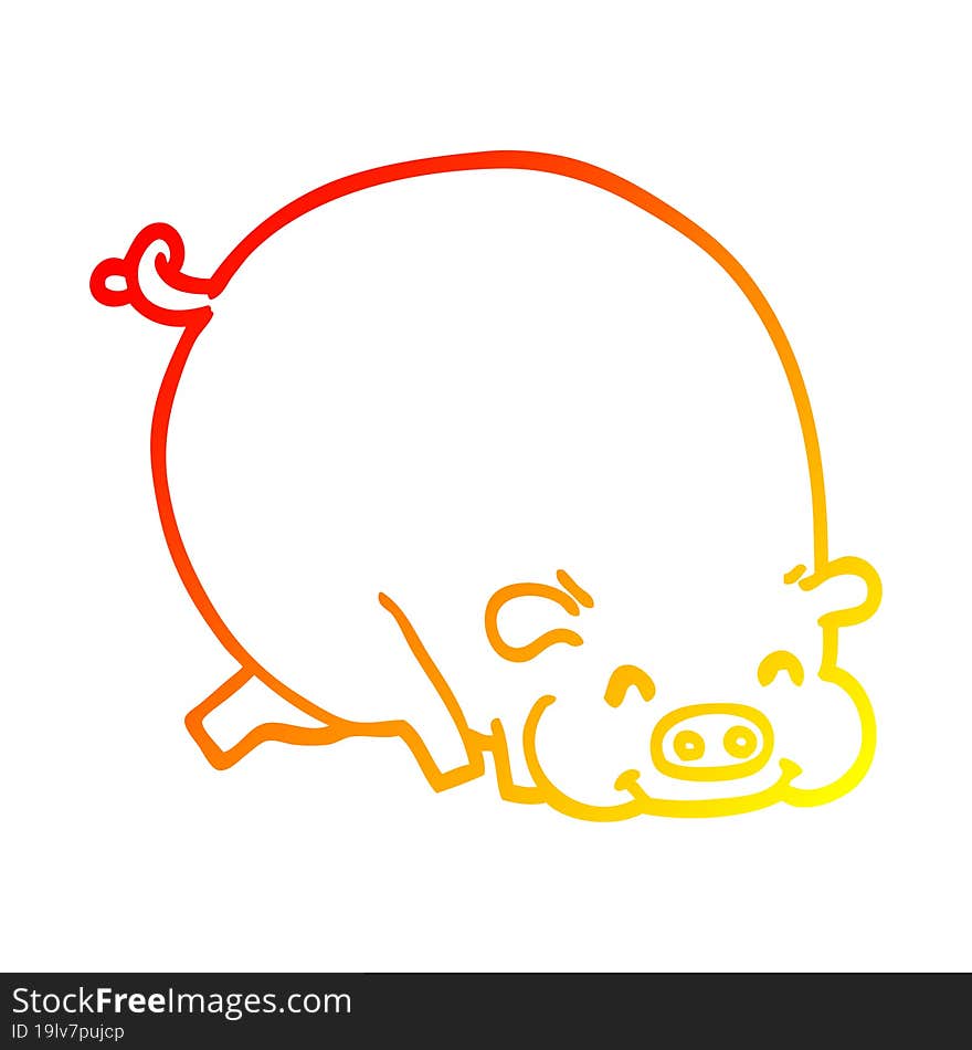 warm gradient line drawing of a cartoon fat pig