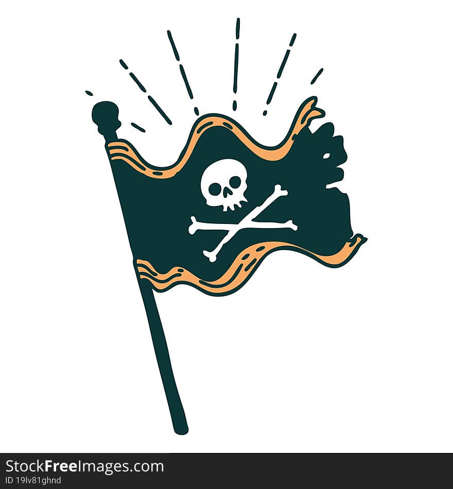 traditional tattoo style waving pirate flag