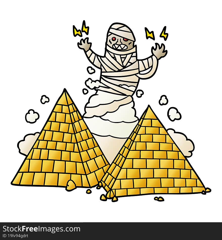 cartoon mummy and pyramids. cartoon mummy and pyramids