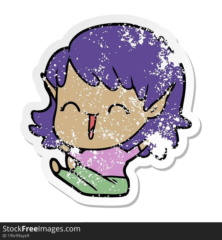 distressed sticker of a cartoon elf girl