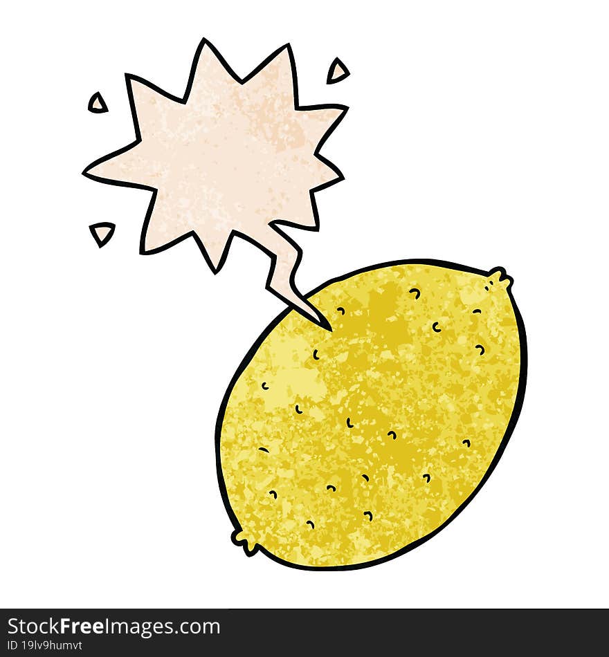 cartoon lemon and speech bubble in retro texture style