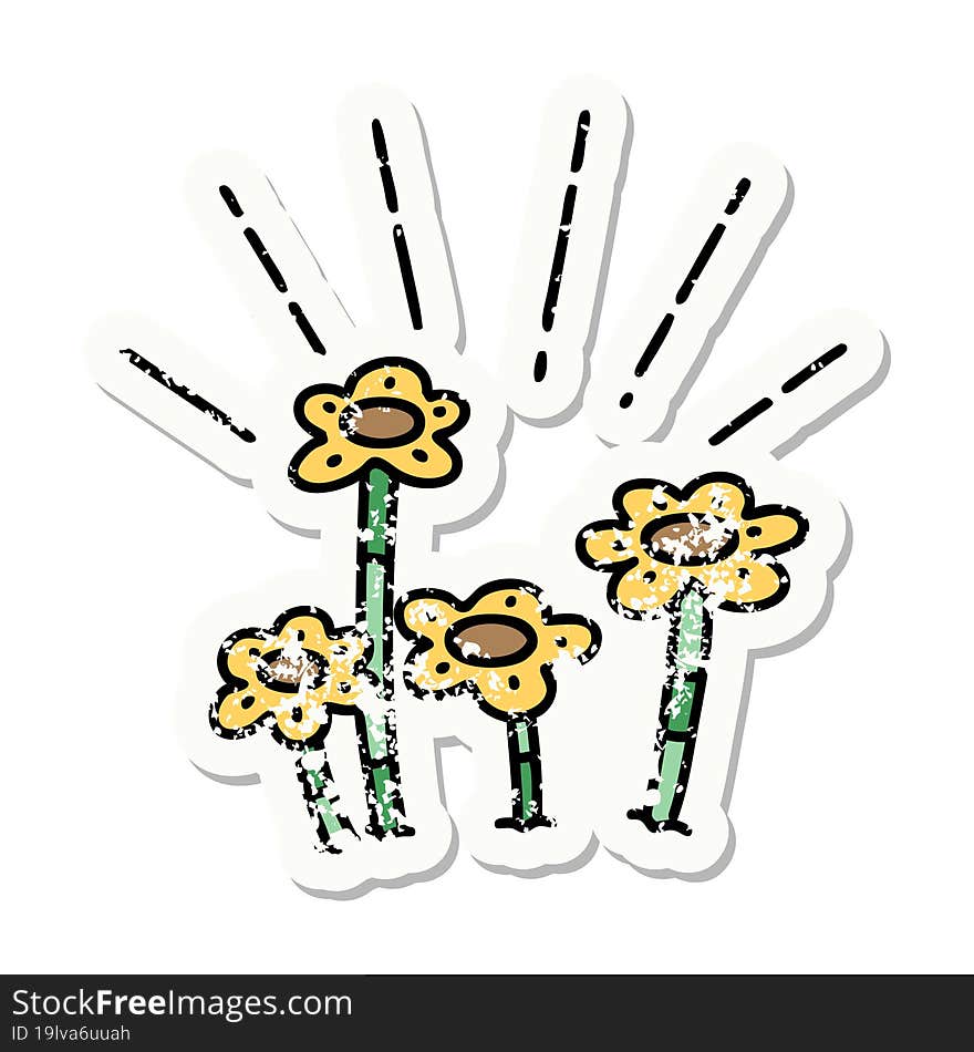 Grunge Sticker Of Tattoo Style Flowers Growing