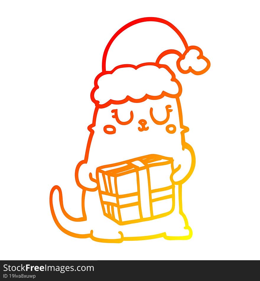 warm gradient line drawing cute cartoon christmas cat