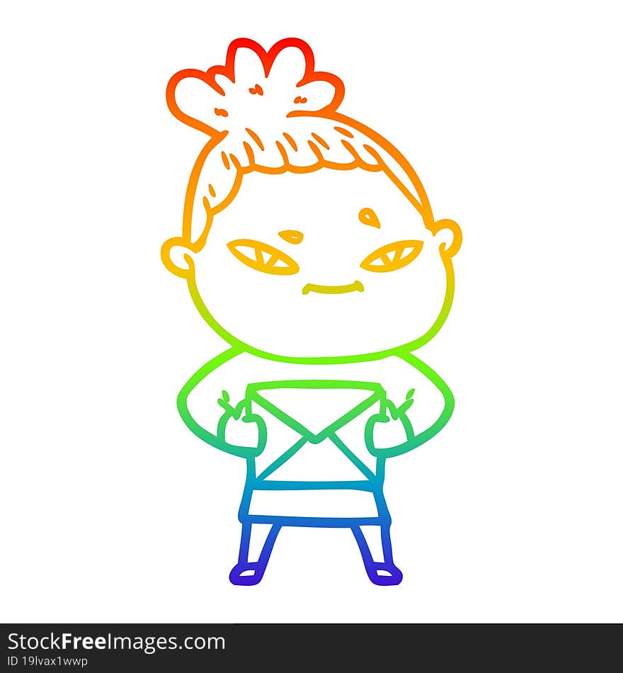 rainbow gradient line drawing of a cartoon woman