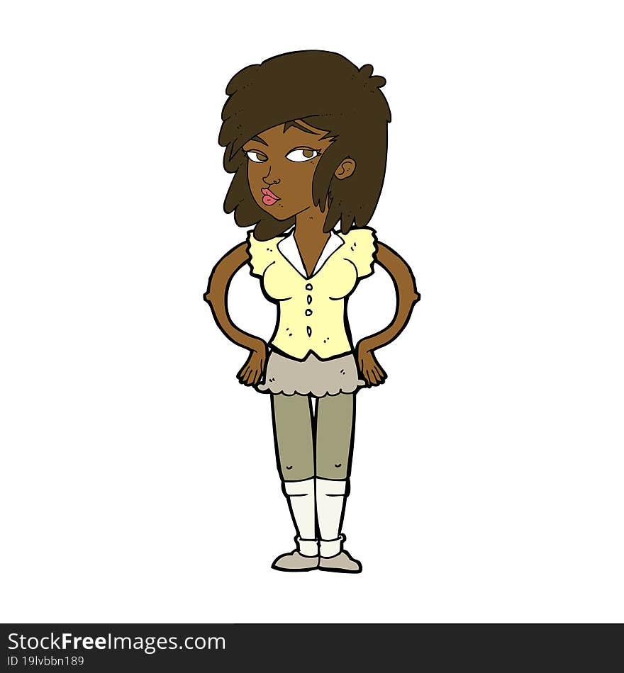 cartoon pretty woman with hands on hips