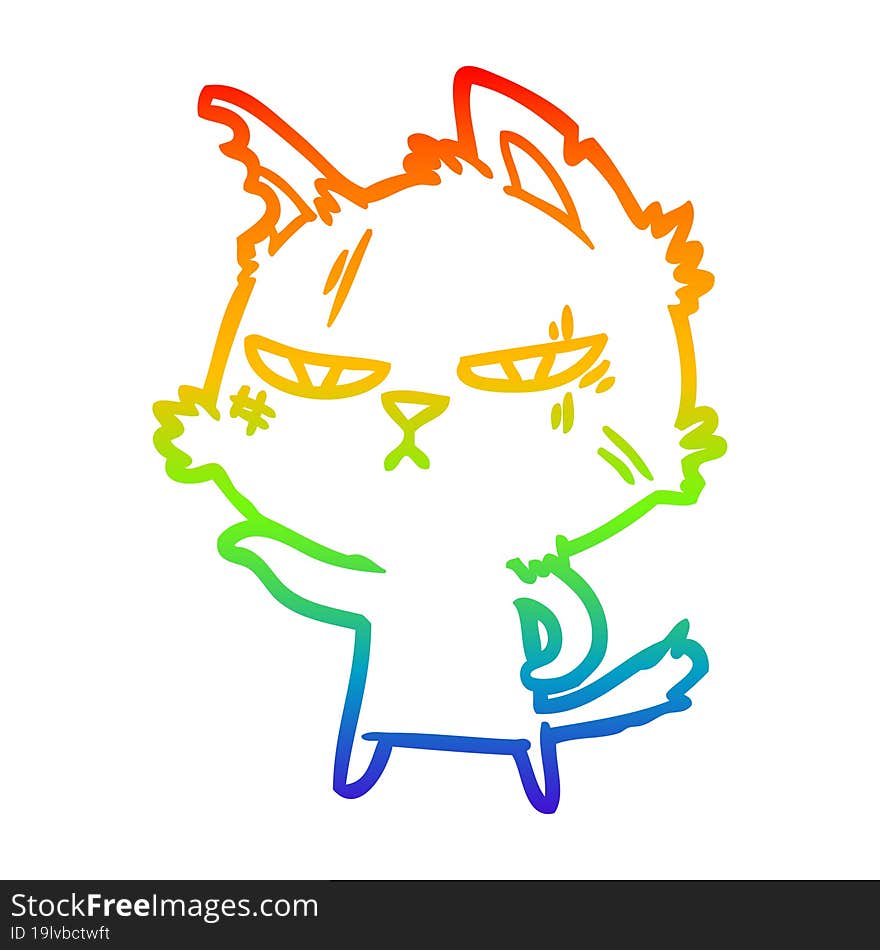 rainbow gradient line drawing tough cartoon cat