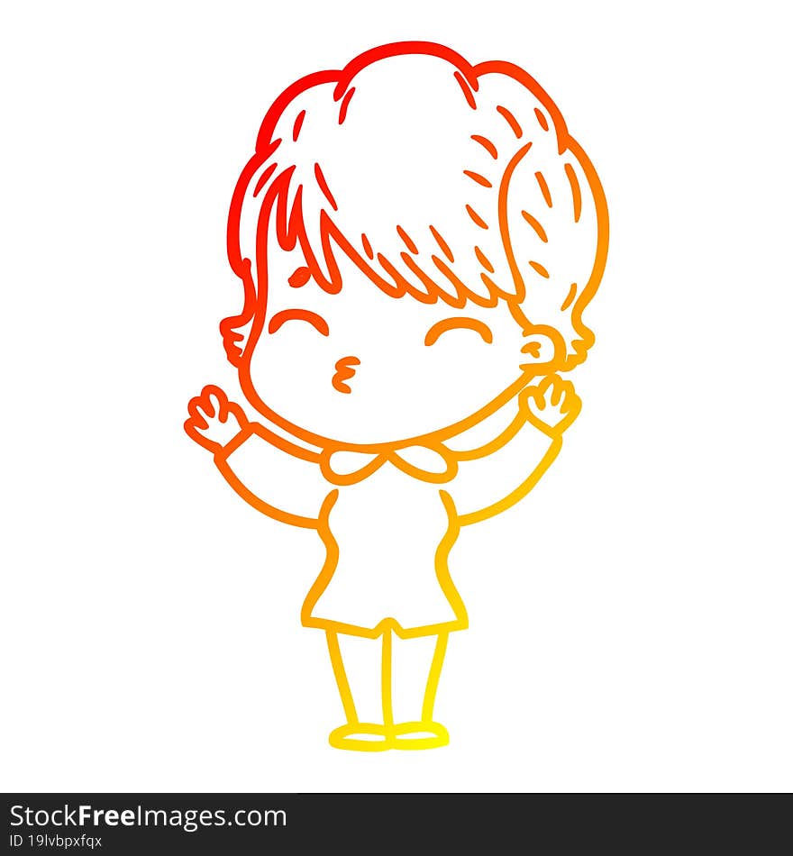 Warm Gradient Line Drawing Cartoon Woman Thinking