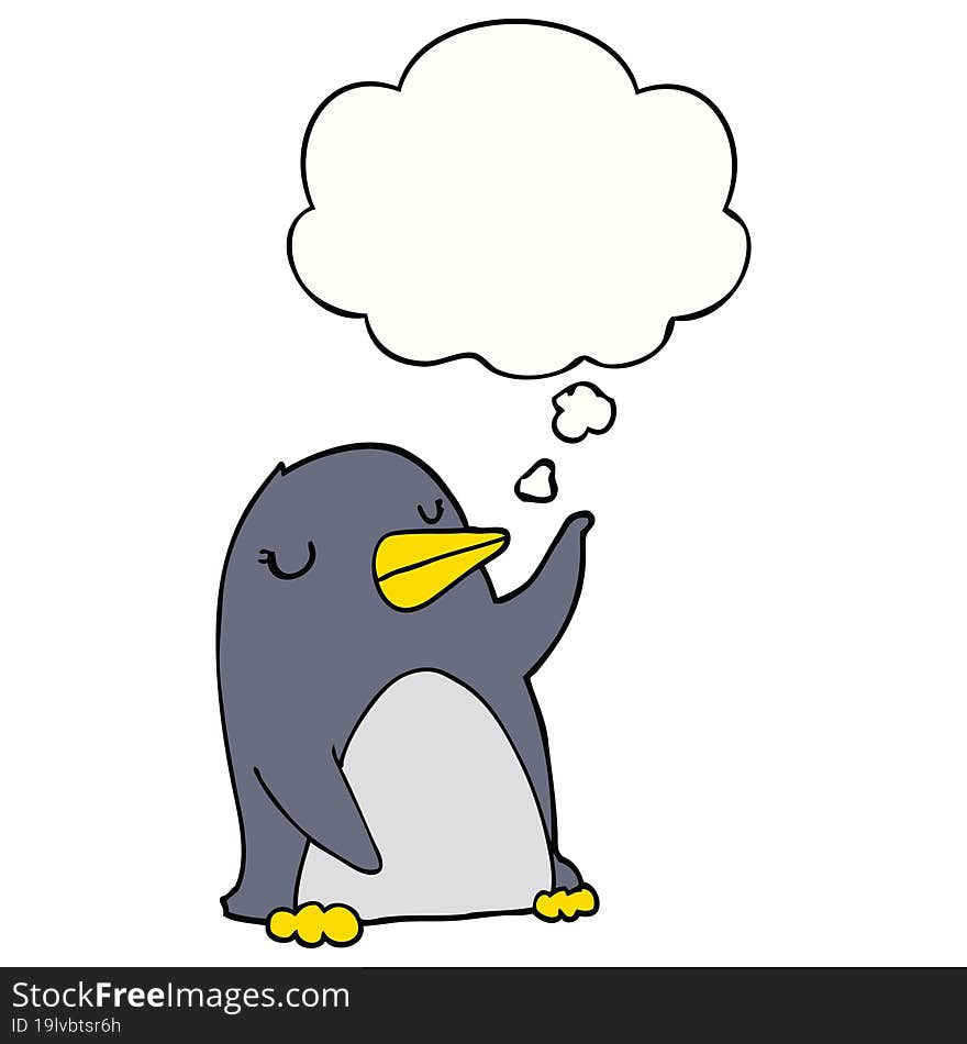 cartoon penguin and thought bubble