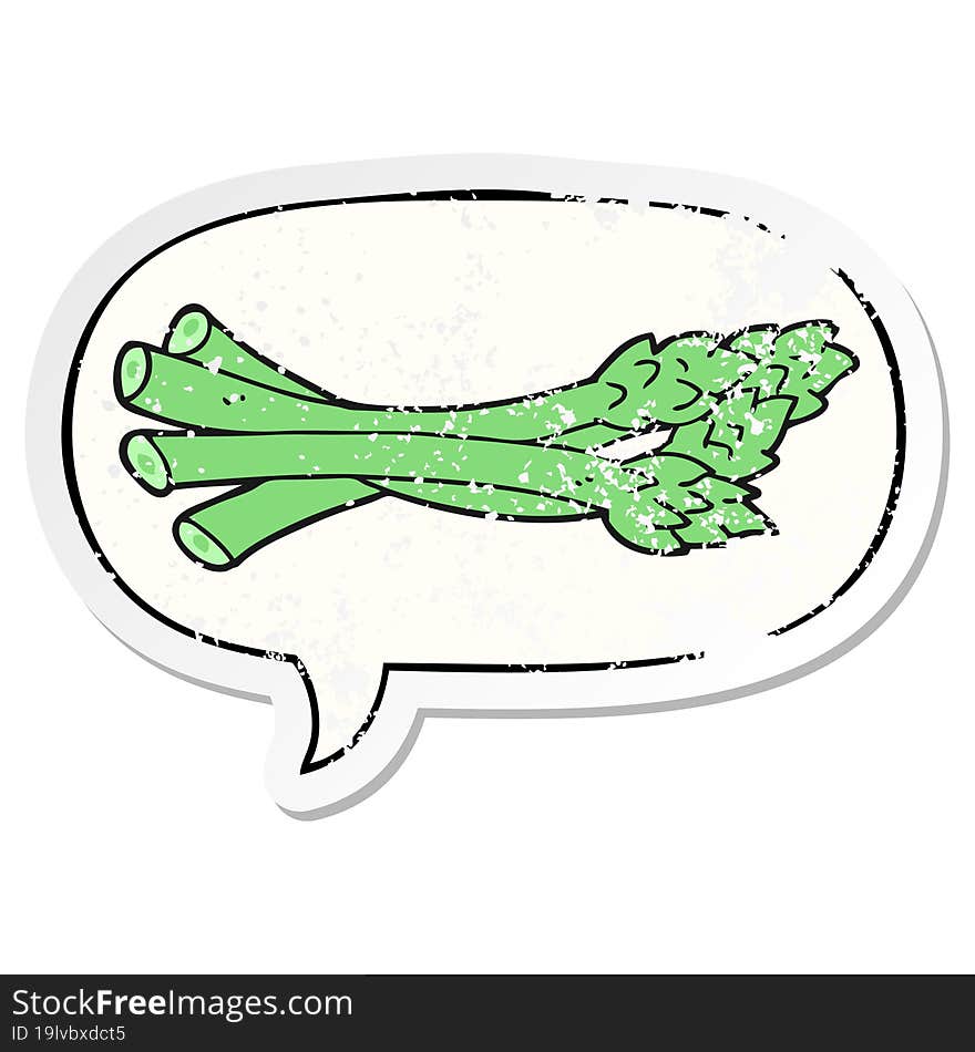 cartoon asparagus with speech bubble distressed distressed old sticker. cartoon asparagus with speech bubble distressed distressed old sticker