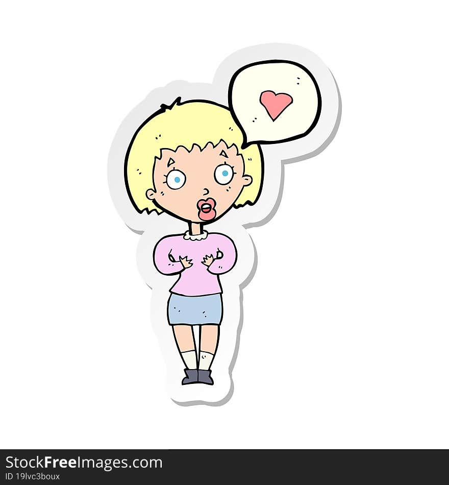 sticker of a cartoon surprised woman in love