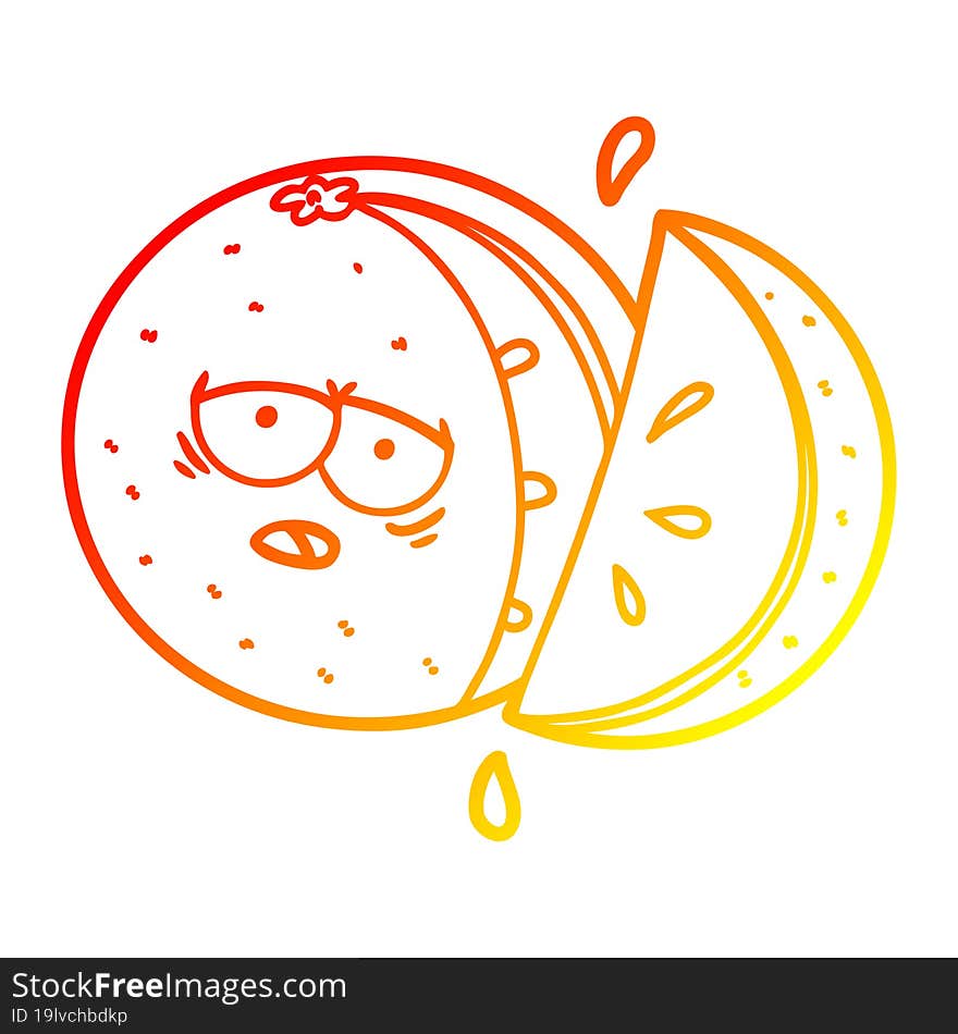 warm gradient line drawing of a cartoon orange