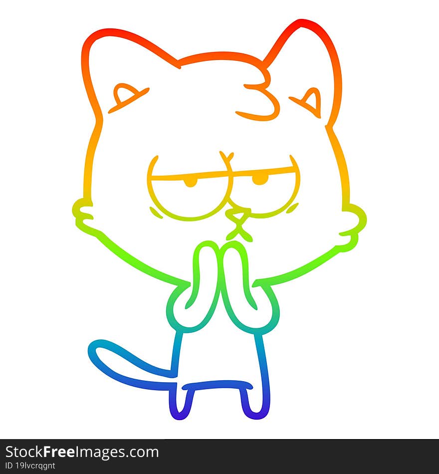 rainbow gradient line drawing bored cartoon cat