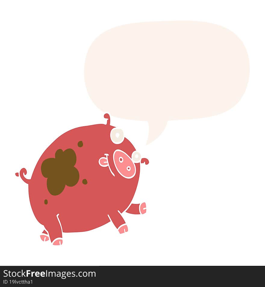 cartoon pig and speech bubble in retro style