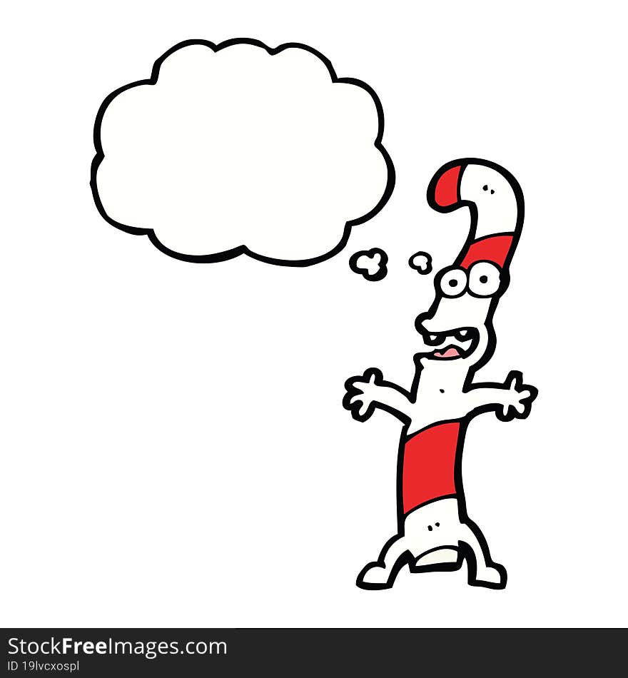 cartoon candy cane with thought bubble