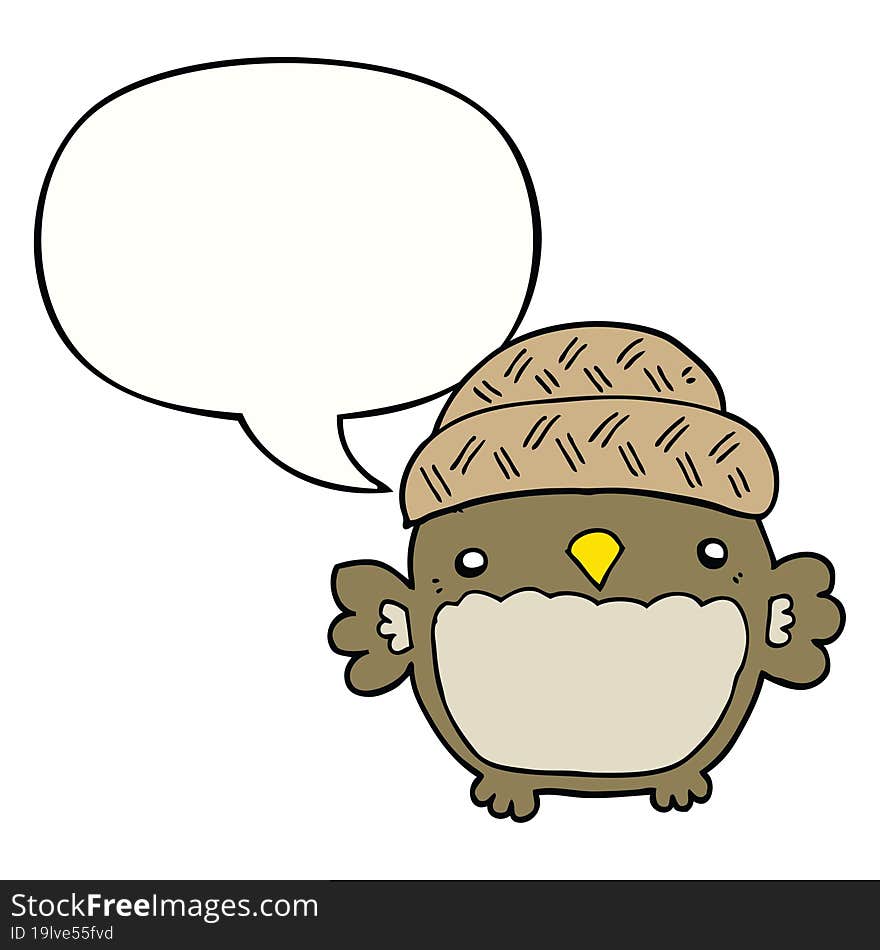 cute cartoon owl in hat and speech bubble